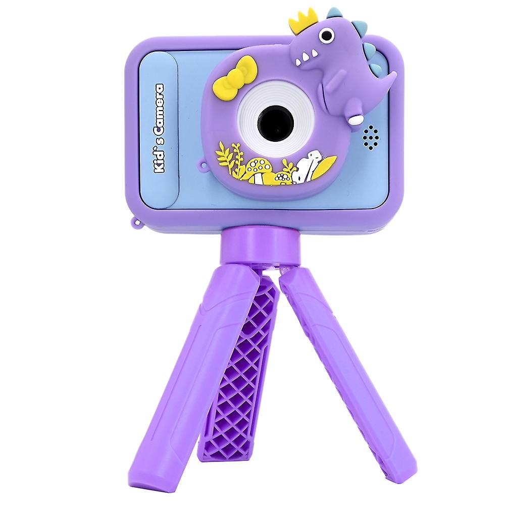 AC10 HD Dual Lens 2.4 Inch IPS Screen Kids Camera with Tripod + 32GB Memory Card - Purple