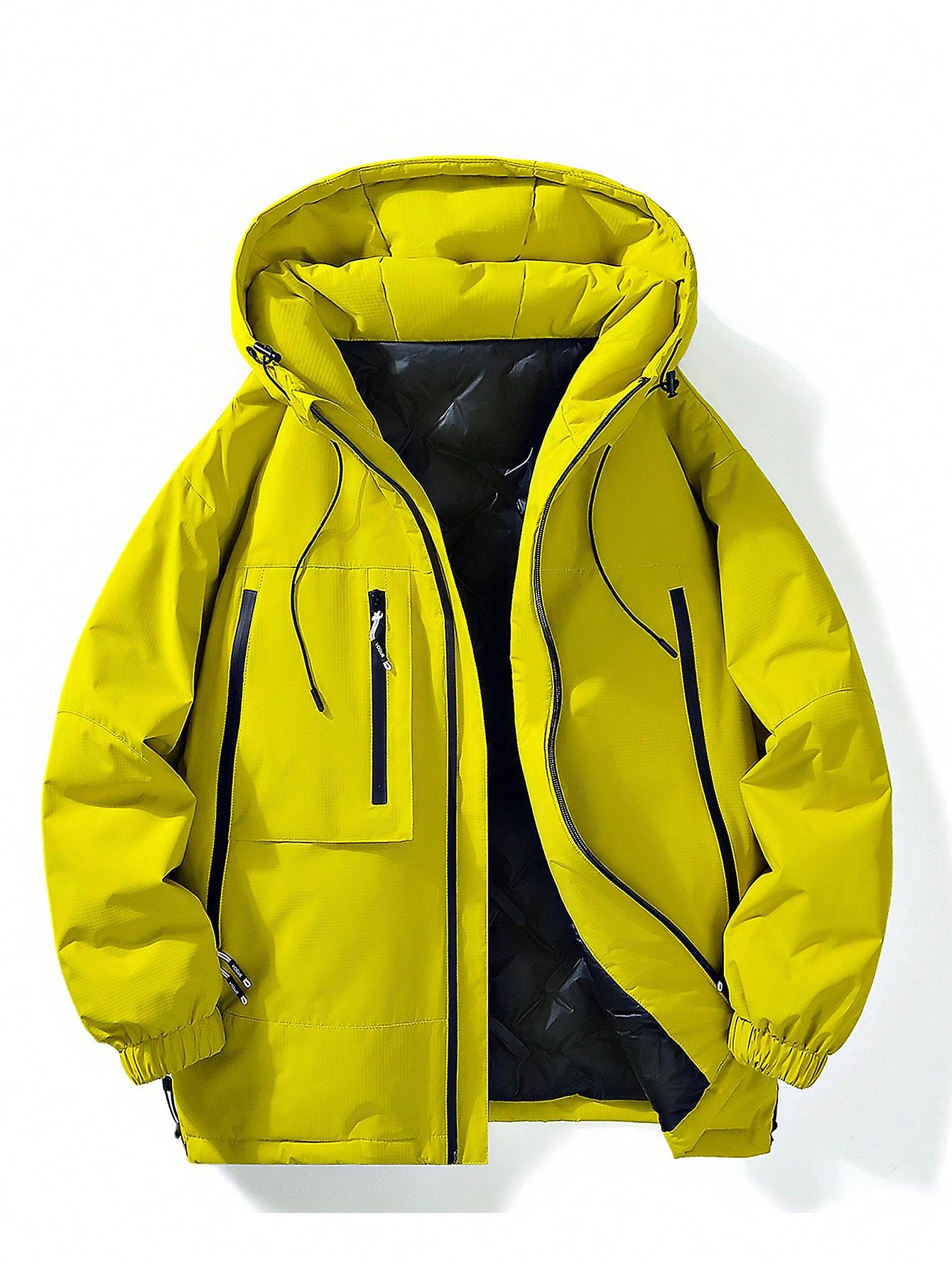 Men Zip Up Drawstring Hooded Down Coat