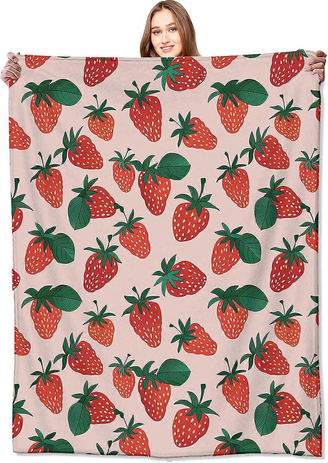 بطانية الفراولة الحلوة أوراق خضراء رمي البطانيات هدايا للفتيات النساء البالغين خفيفة الوزن ناعمة الصوف مريحة لأريكة الأريكة غرفة السرير السفر عيد ميلاد
