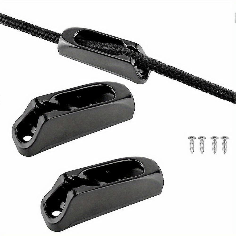 2-Pack Black Nylon Self-Locking Jam Cleats, Boat Clam Cleat Cord Tensioner, Marine Rope Cleat For Canoe, Kayak, Surfing - With Screws