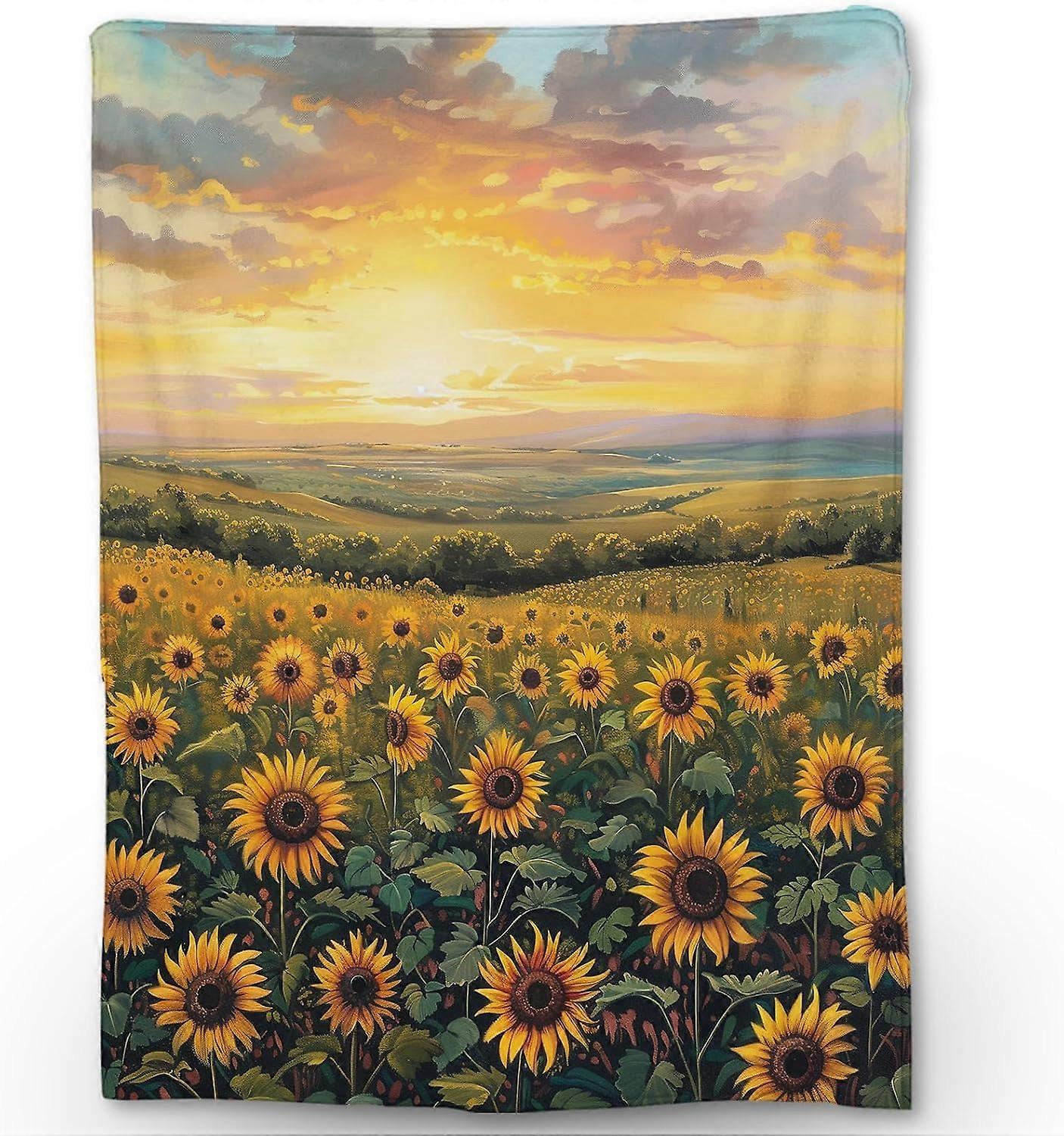 Sunset Solsikke Tæppe - Blødt, Hyggeligt, Letvægts Flannel Tæppe, Perfekt til Sofa, Seng, Rejser - Fuzzy, Fluffy Dekorativ Boligindretning Til Ude