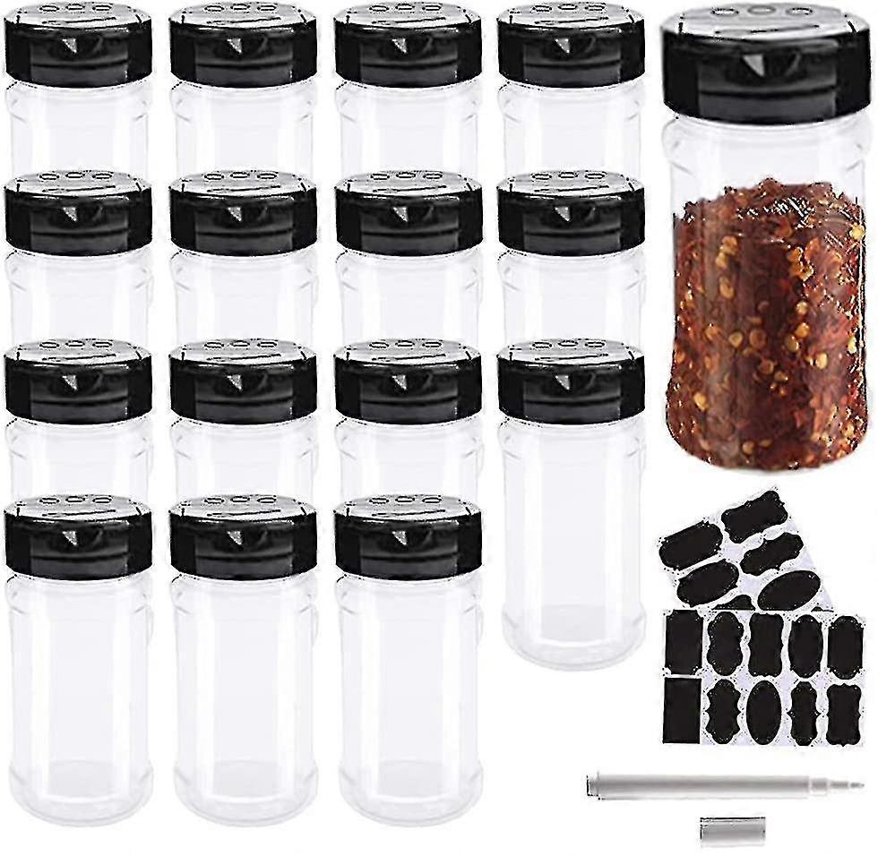 16pcs Spice Bottles With Black Lids  