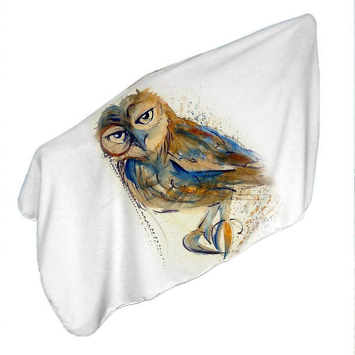 Art Drawing Sophisticated Owl Microfiber Beach Towel