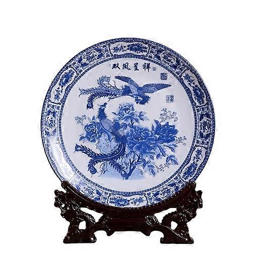 Decorative Trays-Phoenix Bliss-Blue & White Double Phoenix Plate