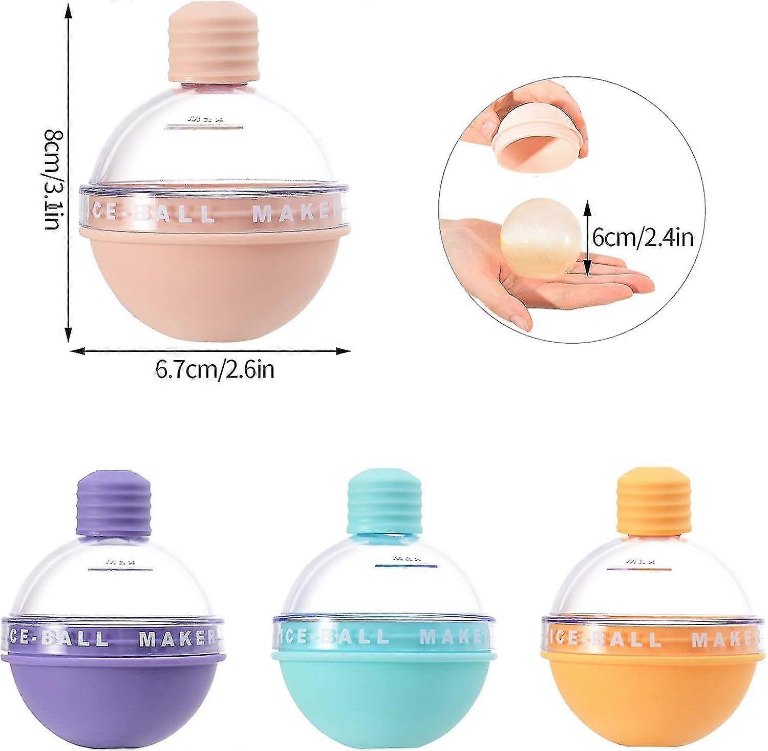 Ice Ball Maker Set of 4 6cm Reusable Silicone Ice Cube Molds, Large Sphere