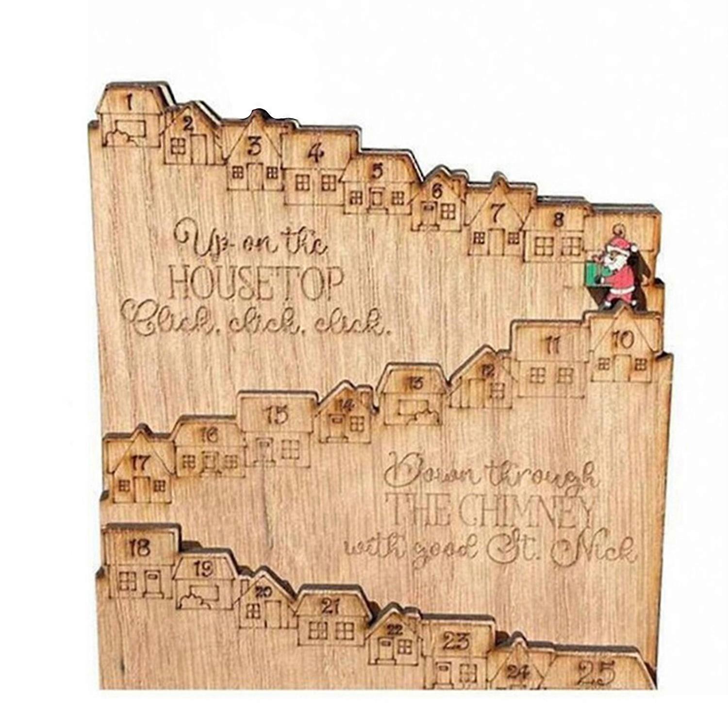 Christmas Countdown Calendar Movable Santa Claus Jumping House 25 Days Reusable Desktop Xmas Wood