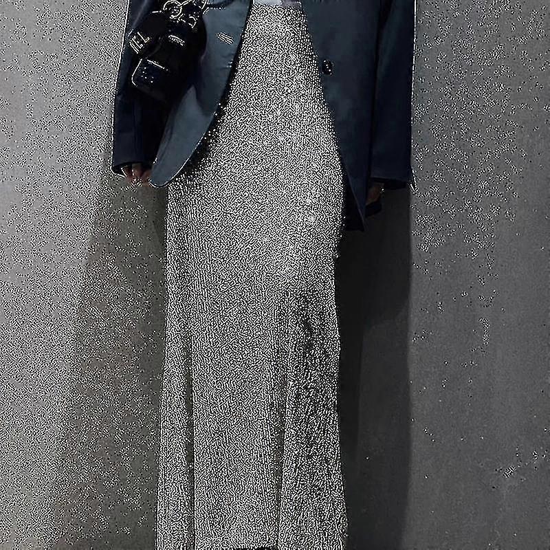 أزياء الترتر تنورة أنيقة طويلة عالية الخصر مكتب سيدة عارضة تنانير فضفاضة- Yvan