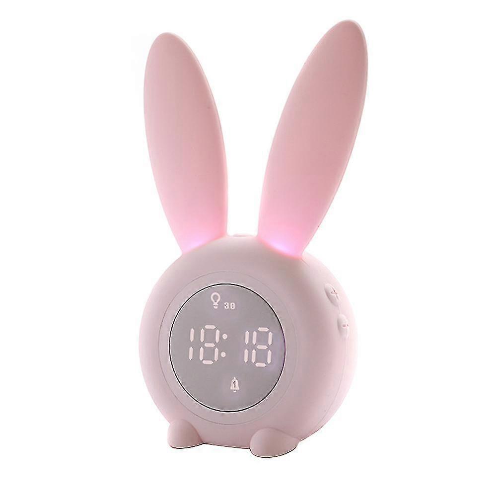 Cute Rabbit Timer Alarm Clock Sound And Light Control Night Light Temperature Calendar Rechargeable