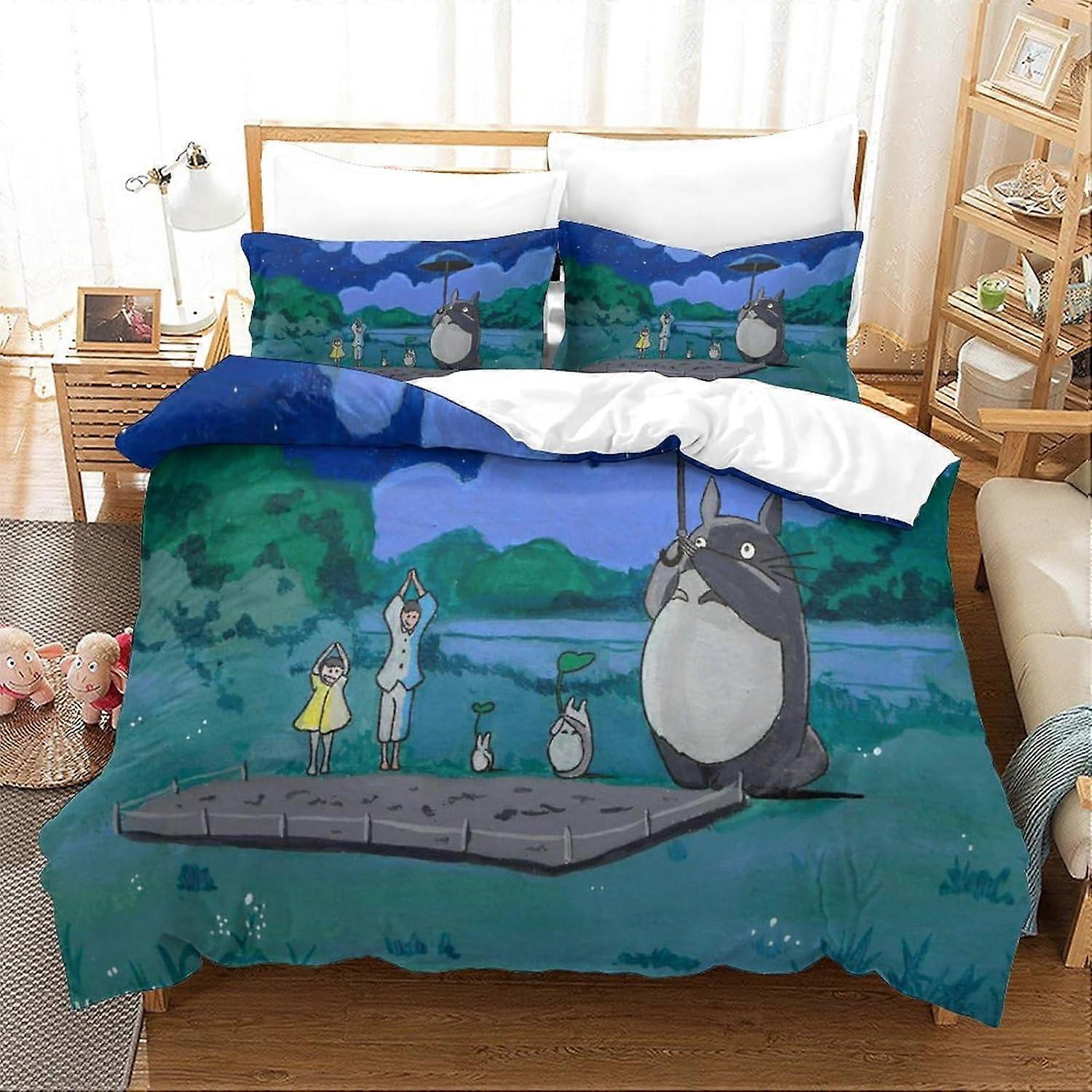 Min granne Totoro Sängkläder Set 3D Cartoon Totoro Tryckt Bekvämt Påslakanset med Örngott Bäddset Sängkläder Sängkläder Storlek