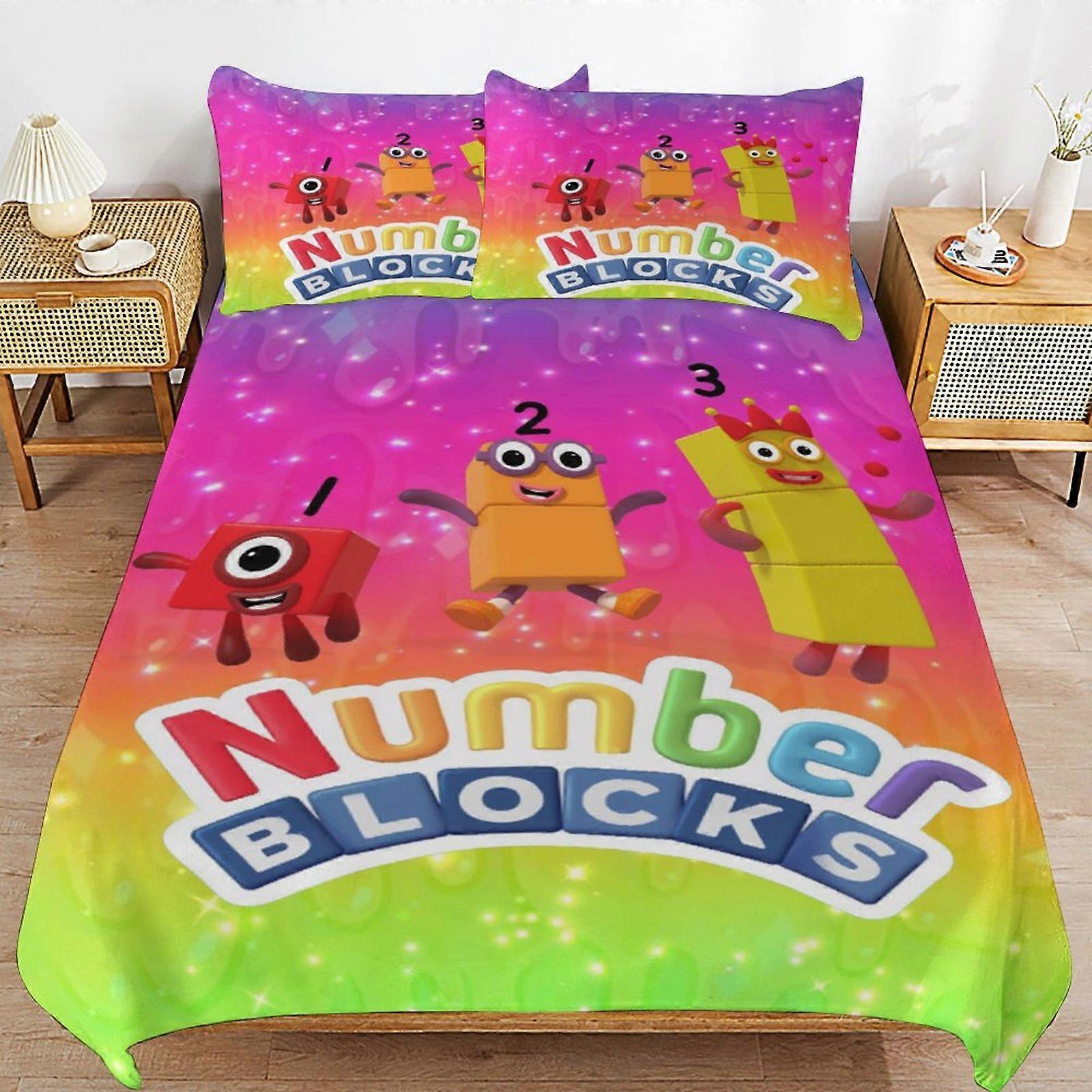 x130 Numberblocks Povlečení na postel Povlečení z mikrovlákna 3D tištěné lehké 3dílné sady přikrývek, 1 povlak na přikrývku a 2 polštáře pro děti Chlapec