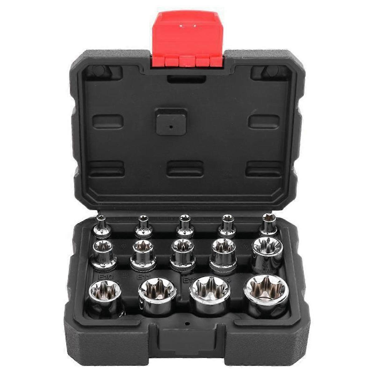 14 Pieces of E-Type Sleeve Bolt Extractor Set is Used for Damaged, Freeze and Rusted Lug Nuts and S