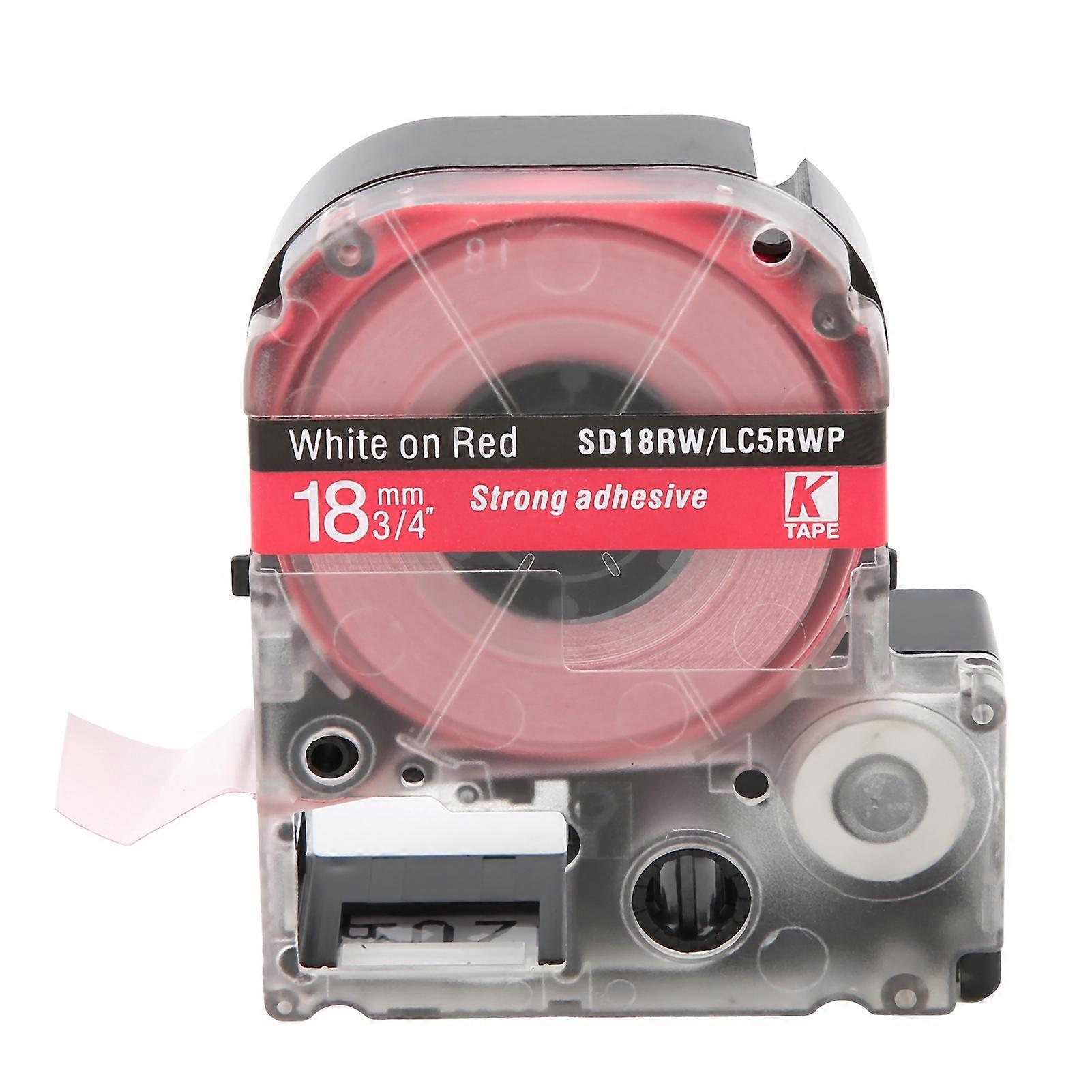 Labeling Tape Corrosion Wear Resistance 18mm Label Making for KING JIM / EPSON PrinterWhite On Red Background