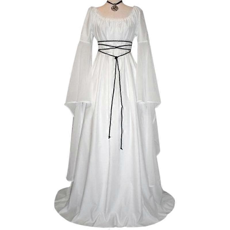 女性ヴィンテージスタイル中世のマキシドレスレースアップゴシックマスカレードドレスミッドウエストクルーネックハロウィーン長袖