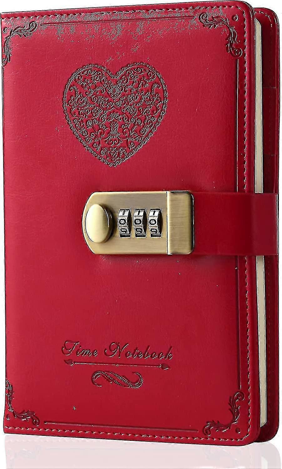 Diary With Lock For Girls - Leather Password Locking Journal Cute Secret Diaries Notebook With Combination Lock For Women Adults B6