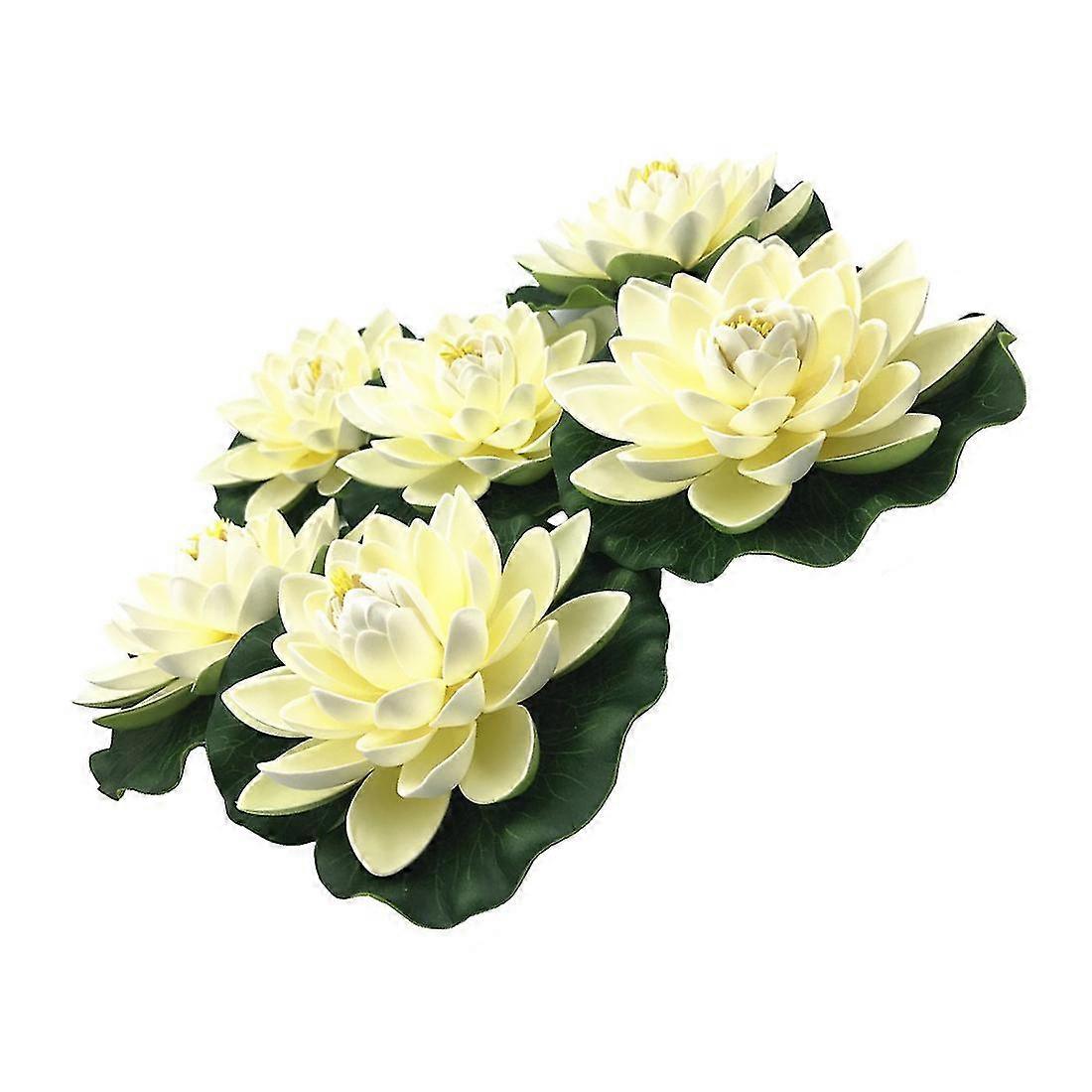 6pcs Artificial Floating Foam Lotus Flowers, With Water Lily Pad Ornaments, Ivory White, Perfect Compatible With Patio Koi Pond Pool Aquarium Home Ga