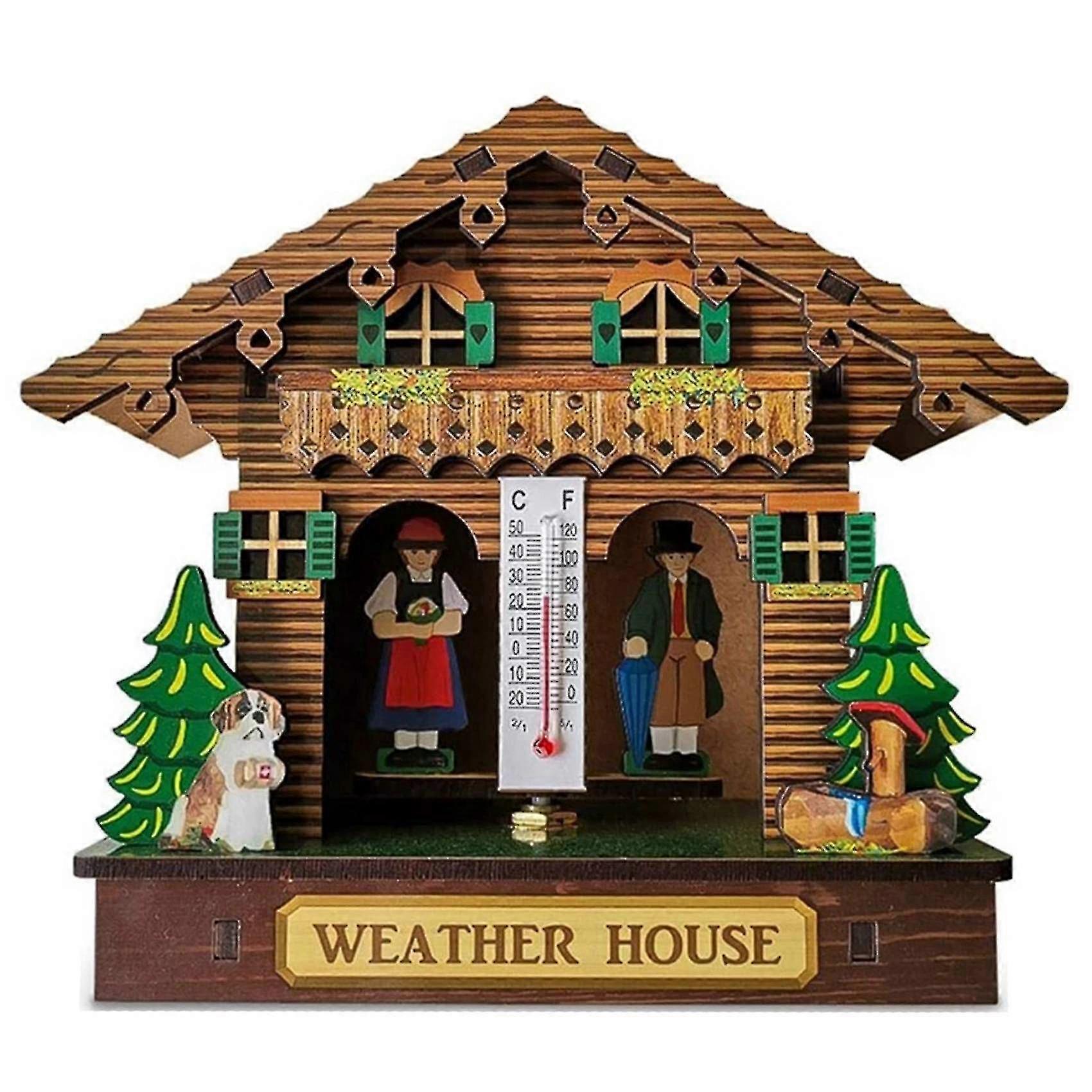 Väderhus Skogsväderhus med man och kvinna barometer