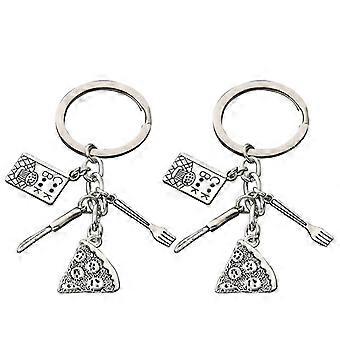 2pcs Pizza Fork Cutting Tool Keychain Kitchen Chef Keychain Ornament For Family Friends