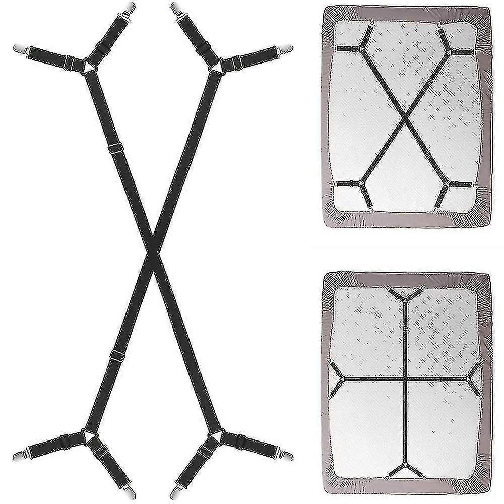 Bed Sheet Fasteners, 2 Pcs Adjustable Crisscross Fitted Sheet Band Straps Grippers Suspenders For Bed Sheets,mattress Covers