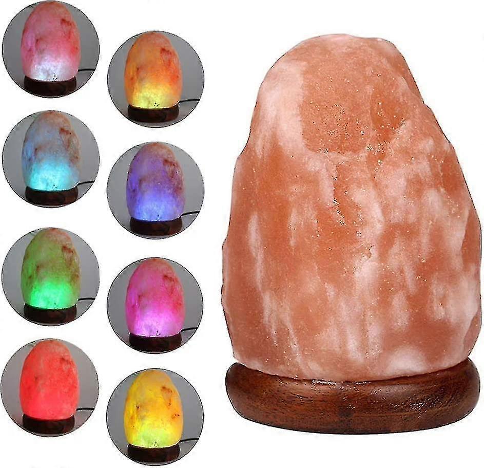 Usb Himalayan Salt Lamp Healthy Ionizer Air Purifier With 7 Colors Changing Glows Led Bulb And Closed Wood Base 4.7"/1.5lbs For Desk,computer,home