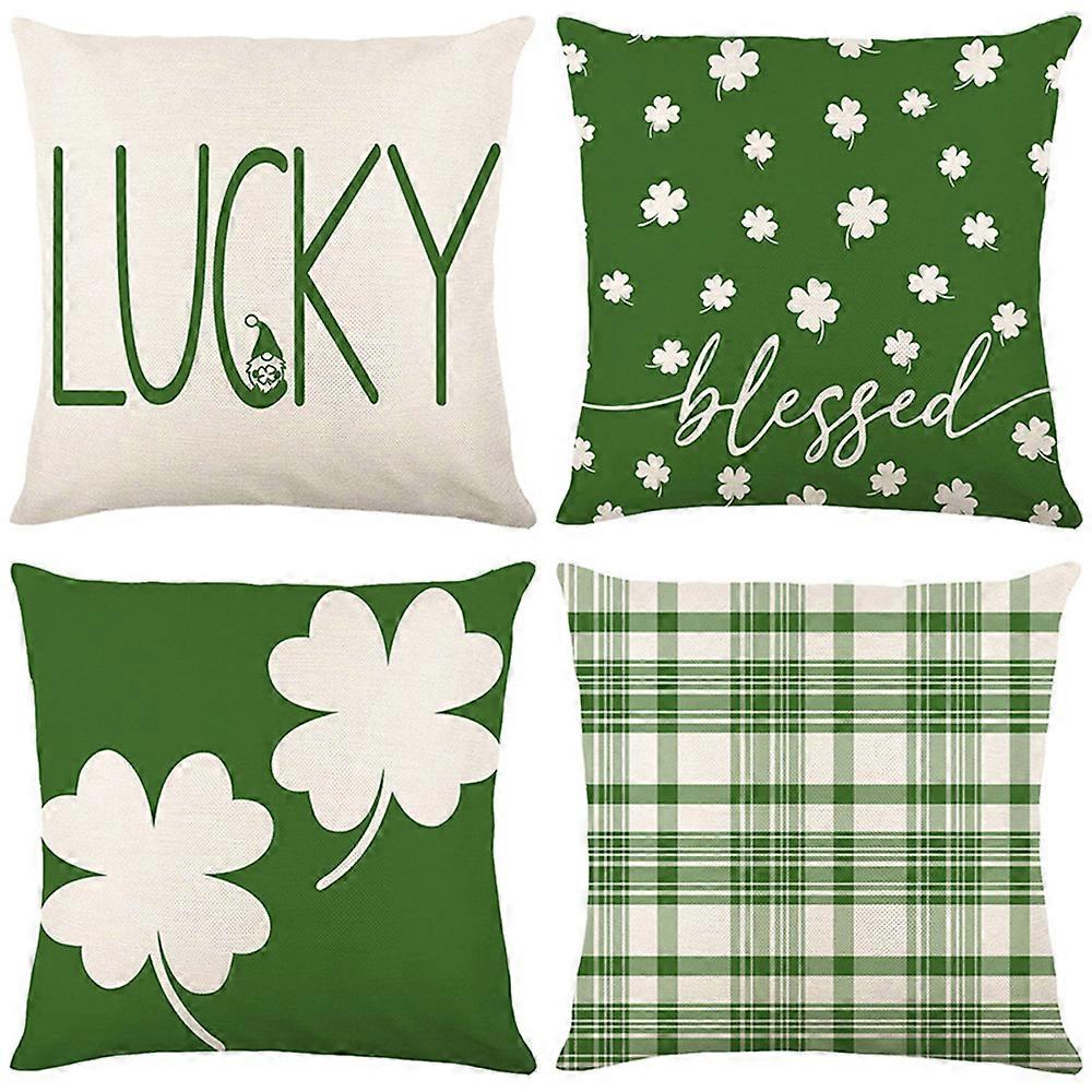 St. Patrick's Day Pillow Covers 18x18 inch, Linen Throw Pillows Case, Irish Day Decorations Truck Home Sweet Home Cushion Case Gifts for Home Decor