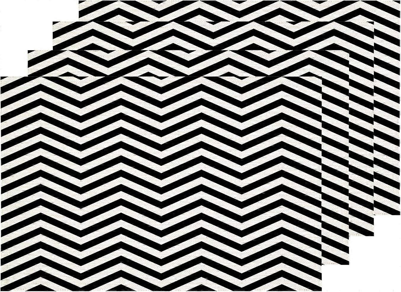 Black White Placemats, Zigzag Stripe Lines Jagged Triangular Table Mat Linen Burlap Washable Double-Deck Heat Insulation for Dining Table Kitchen Tabl