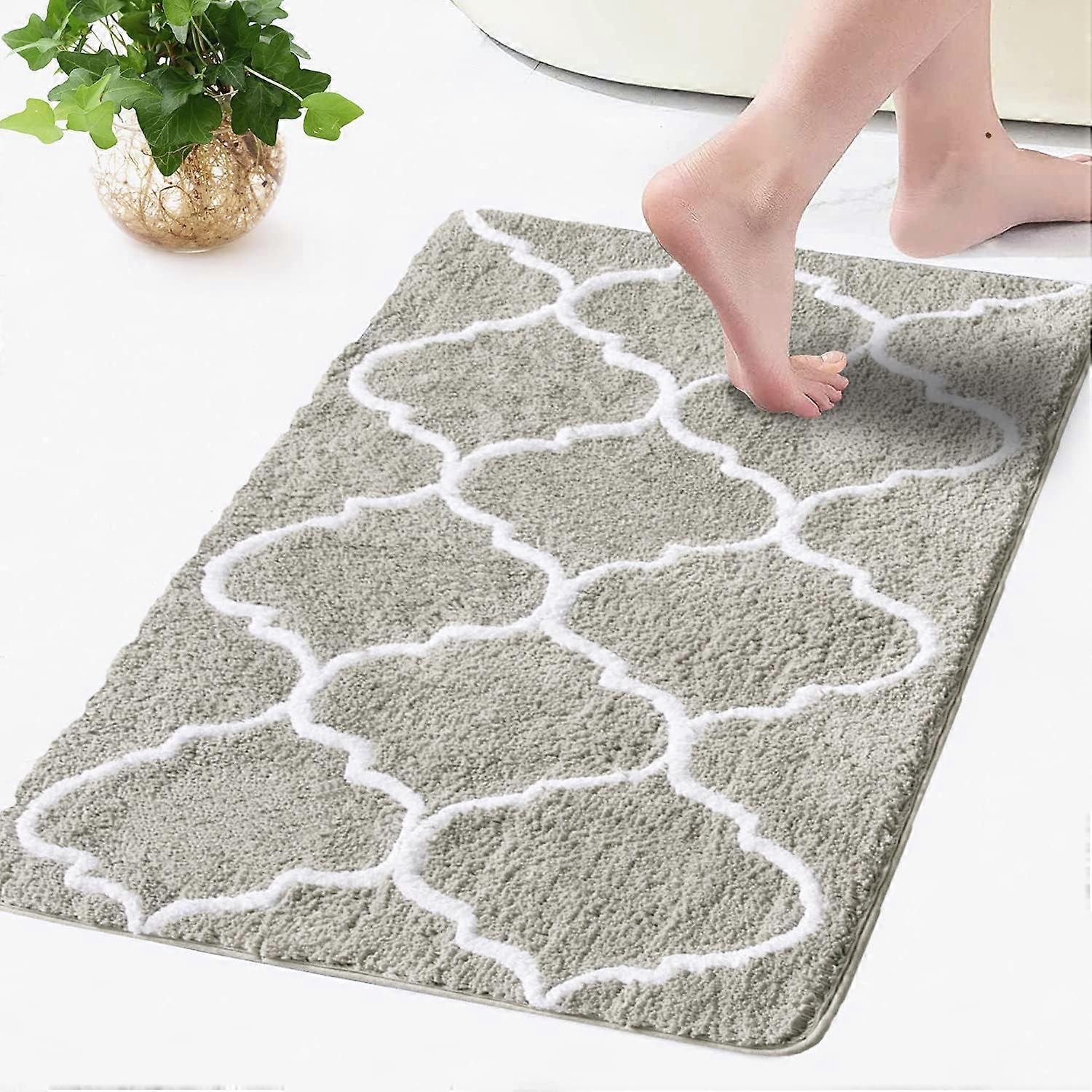 Rectangular Bathroom Mat Moroccan Pattern Shower Entrance Mat Non-Slip Soft Comfortable Fluffy 45x65CM Light Gray