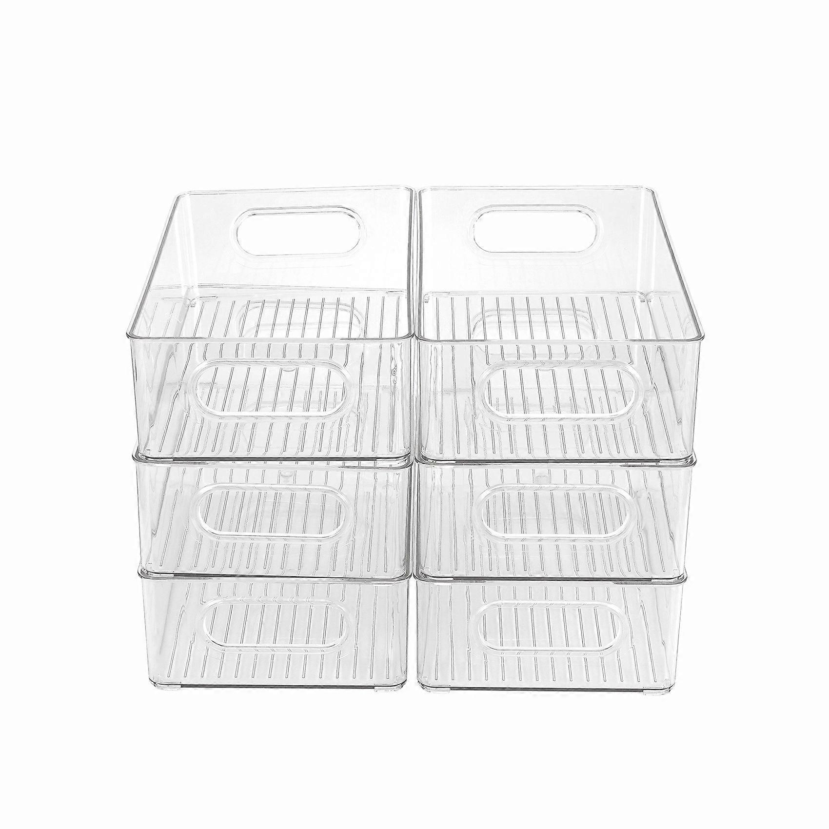 6Pcs Refrigerator Organizer Bins Stackable Fridge Organizers with Cutout Handles Clear Plastic Pant