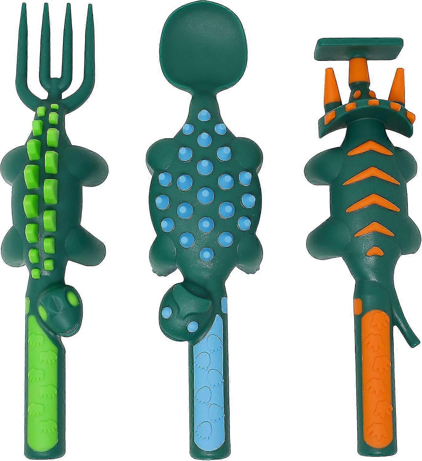 3PCS Dinosaur shaped tableware set, three sets of forks, spoons and spatulas