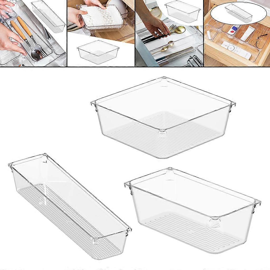 3x Clear Plastic Stackable Drawer Organizer Makeup Compartment Divider Container Tidy for Home Kitchen Office