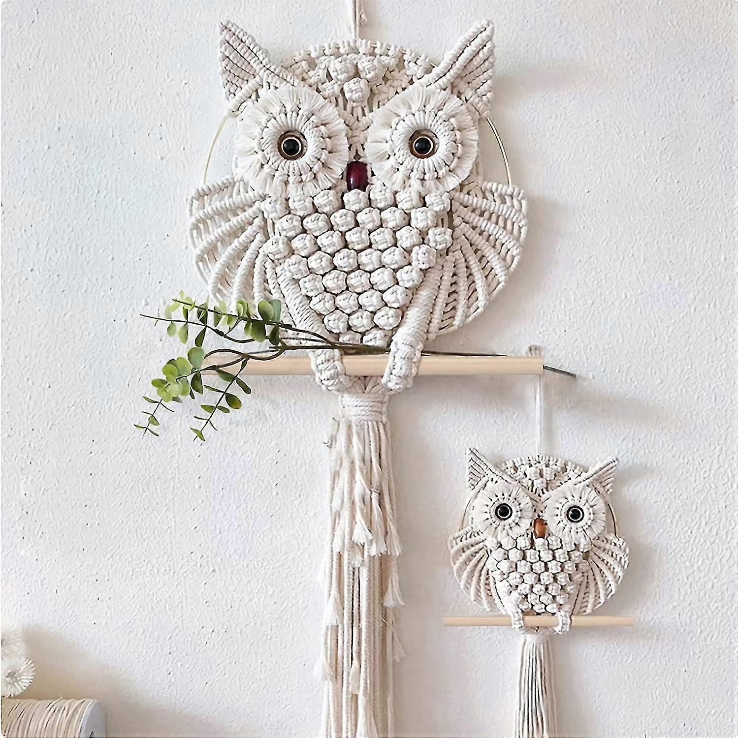 Owl Tapestry, Owl Macrame Wall Hanging Tapestry Art Decor Handmade Woven Boho Tapestry Ornament Owl Macrame Tapestry