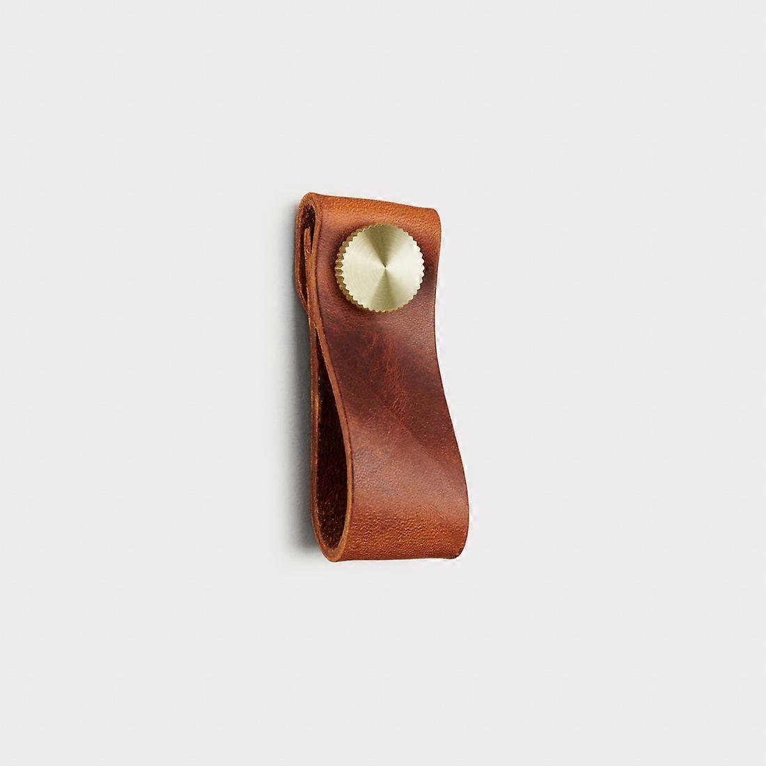Leather Cabinet Pulls with Gold Studs in Brown - Small
