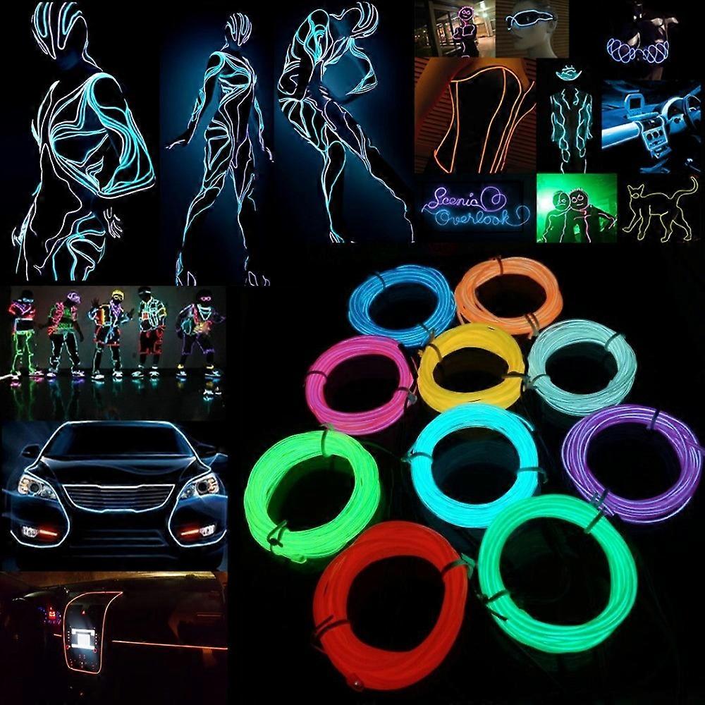 Glow EL Tel Kablo LED Neon Noel Dans Partisi DIY Kostümler Giyim Aydınlık Araba Işık Dekorasyon Giysiler Top Rave 1m / 3m / 5m