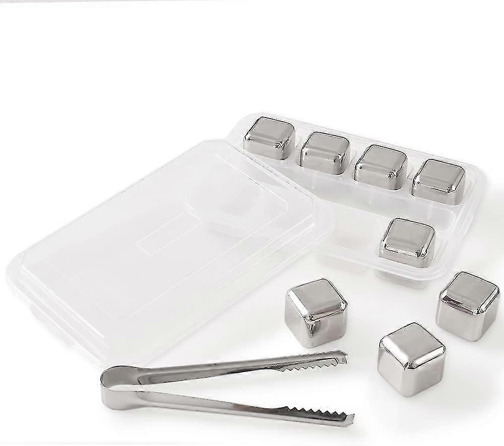 Reusable Stainless Steel Ice Stones, 8 Pack Ice Cubes With Head Clips And Ice Cube Trays (8 Pack)