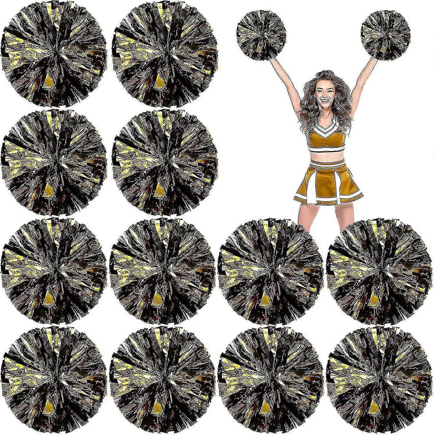 24 Pack Metallic Cheerleading Pom Pom 12 polegadas Cheerleader Pom Poms Com Batuta