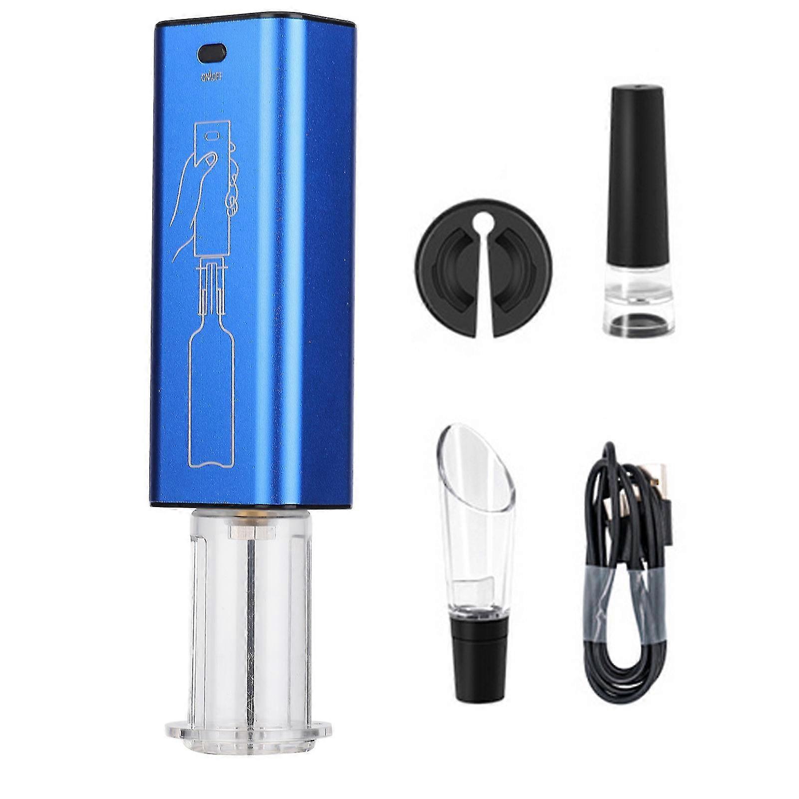 Electric Wine Opener - Cordless 4 in 1 Automatic Bottle Opener with Foil Cutter for Home, Hotel, Bar, Party (Blue)