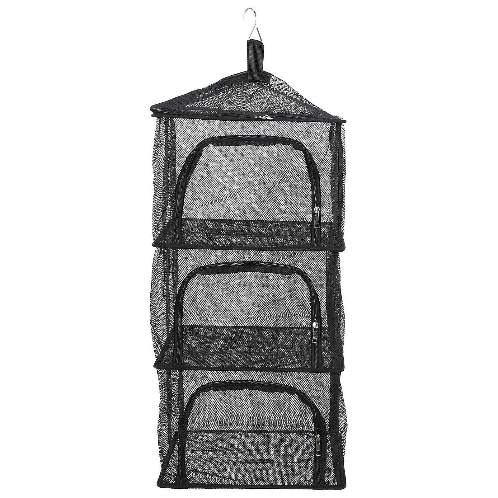 1Pc Outdoor Camping 4-layers Folding Square Drying Net Multi-Function Fruit and Vegetable Drying Rack Practical Clothes Basket for Outing (Black)