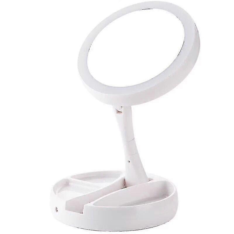 Usb Charging Battery Foldable Mirror With Light 10x Magnifying Table Mirrors|makeup Mirrors(white)