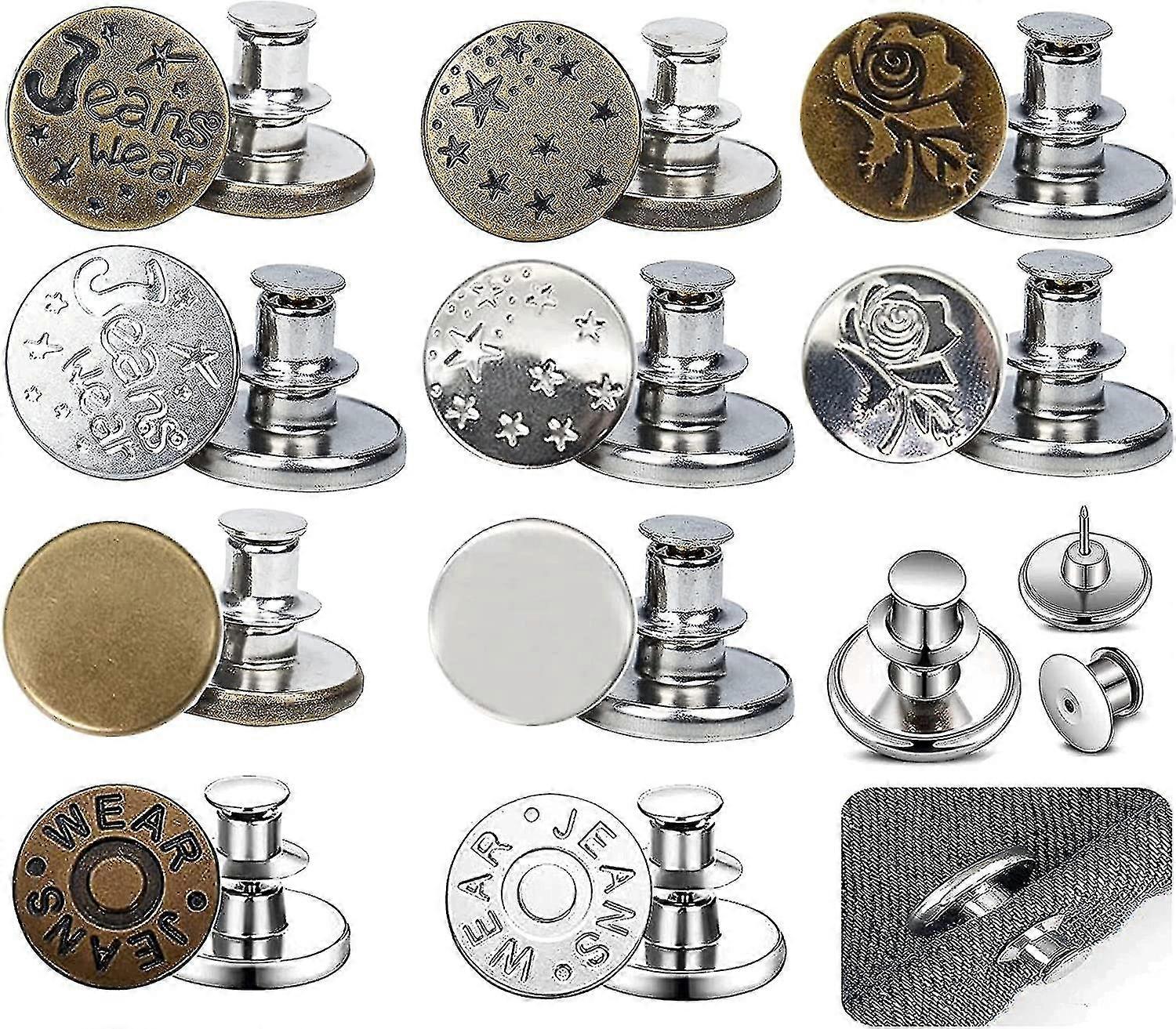 10kpl farkkunapit, 17mm säädettävät ja irrotettavat farkkujen nappineulat farkkuhousuihin - hyvä