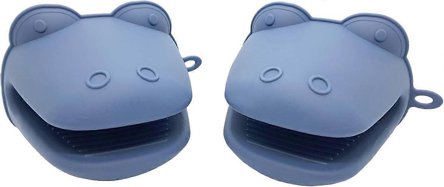 2 Pack Crocodile Design Silicone Mitts, Heat Resistant Oven Glove, Non-Slip Silicone Grip, 2 Pack (Dark Blue)