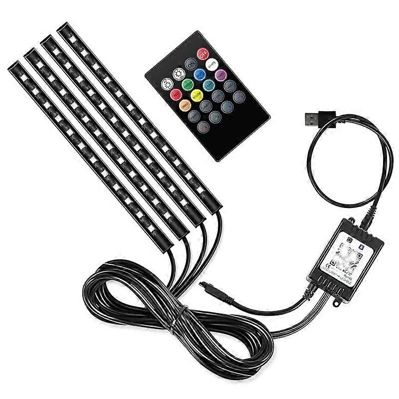 Bluetooth voice-activated LED car rhythm light-48 lights Bluetooth APP + remote control one for four USB (one set)