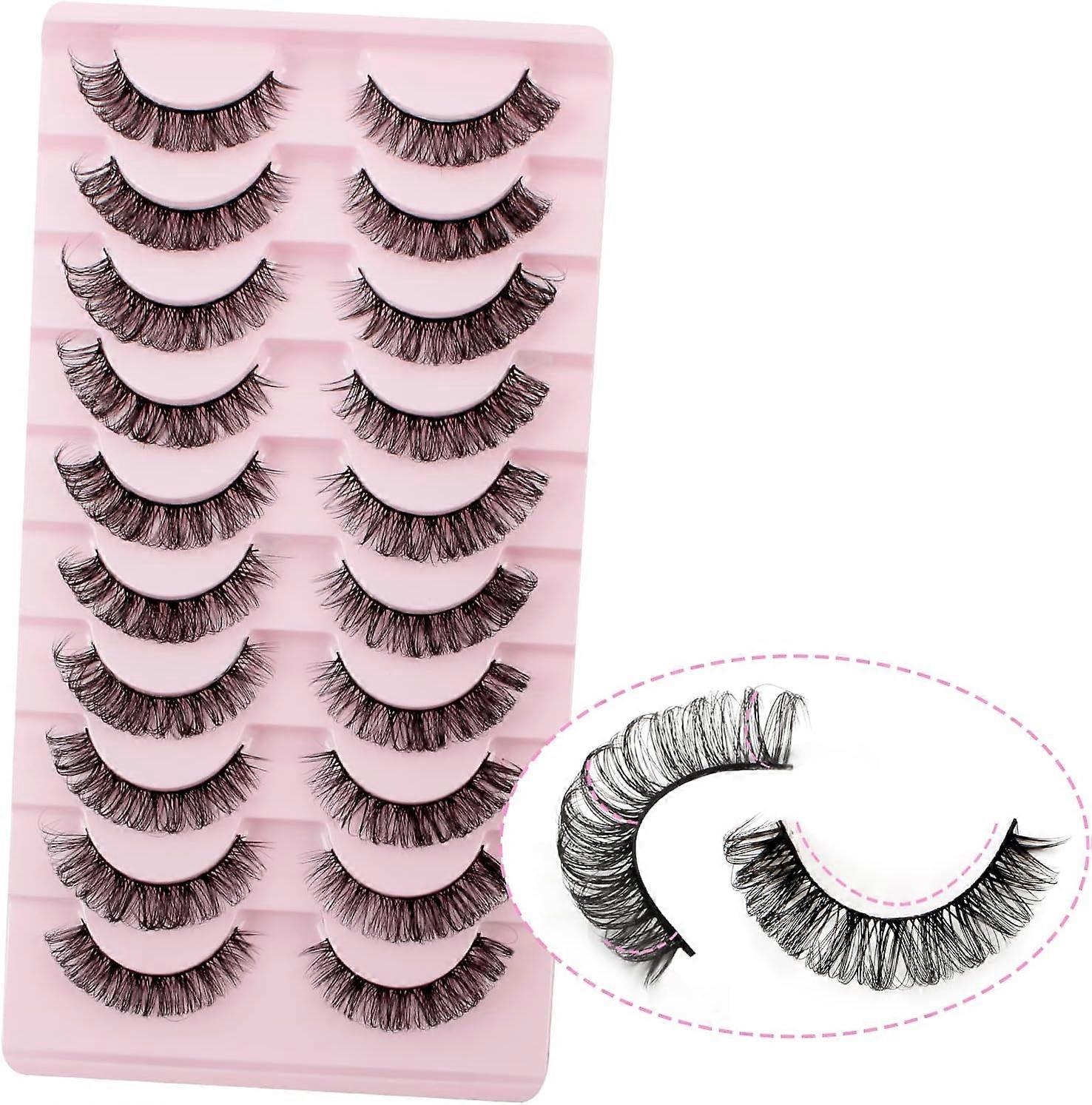 Russian Strip Lashes D Curl False Eyelashes Cat Eye Lashes Natural 10 Pairs 3D Volume Curly Fake Eyelashes Fluffy Artificial Reusable Russian Lashes