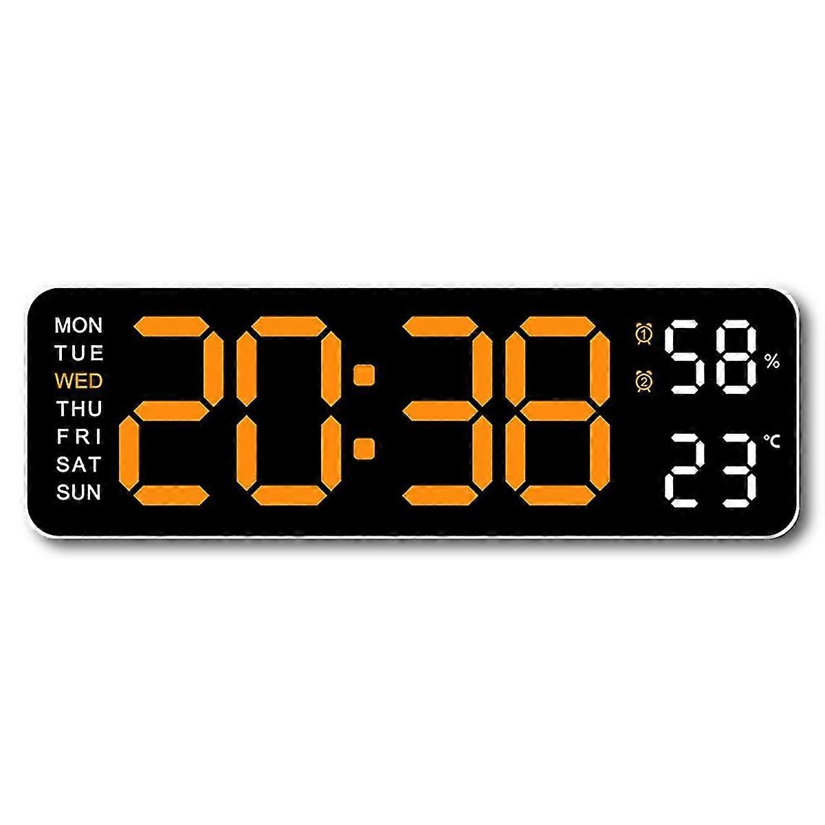 Large Digital Wall Clock Temperature and Humidity Week Display Electronic LED Table Alarm Clock 12/24H Orange