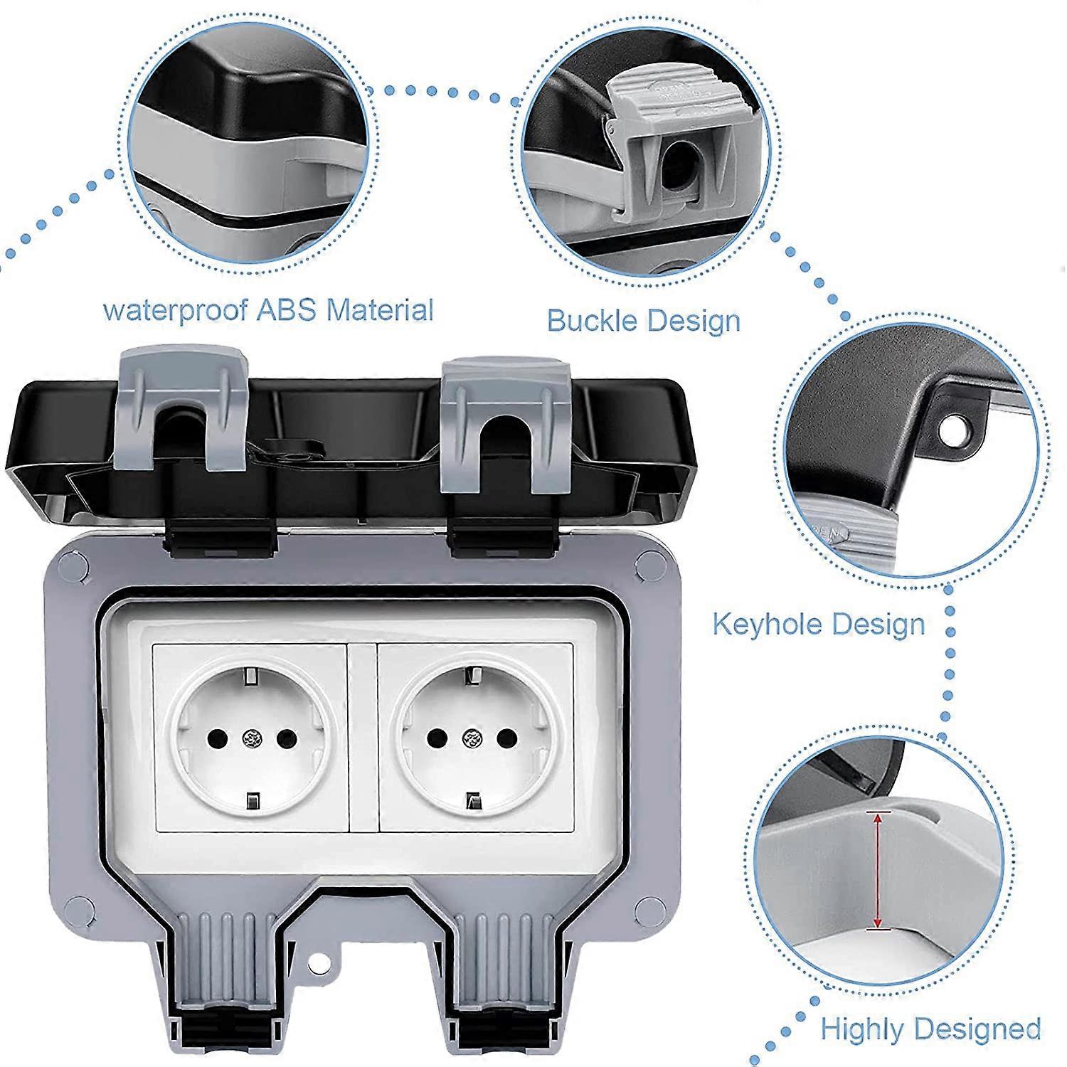 IP66 Outdoor Waterproof Socket with Switch, Waterproof Junction Box, Double Wall Outdoor Socket for Kitchen, Bathroom