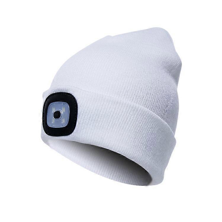 Led Lighted Beanie Cap Usb Rechargeable 4 Led Headlamp Unisex Warm Winter Knitted Led Hat With Flashlight