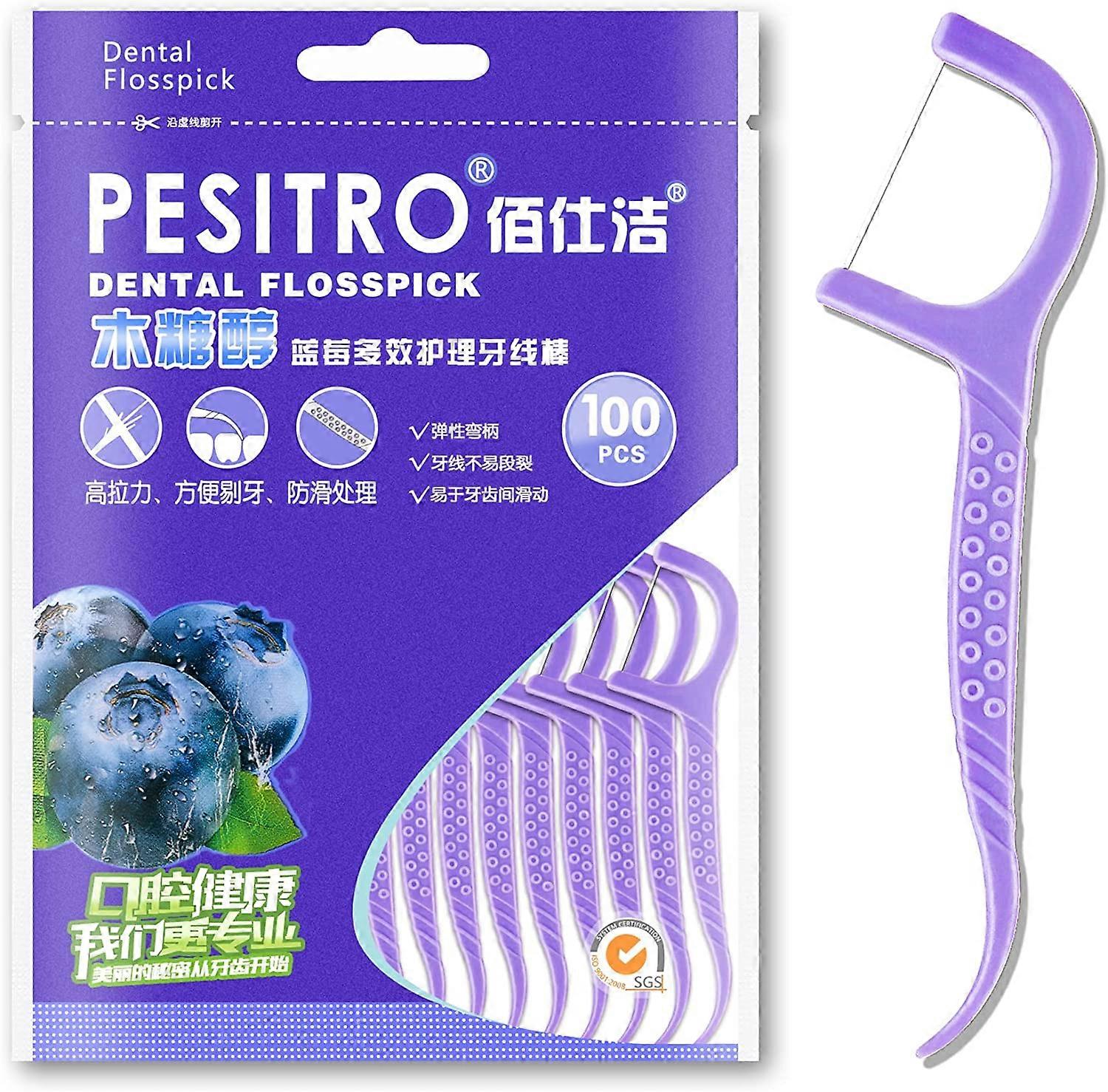 100 Dental Floss, Blueberry Floss Picks, Portable Floss Sticks DentalBlueberry (4-D-W)