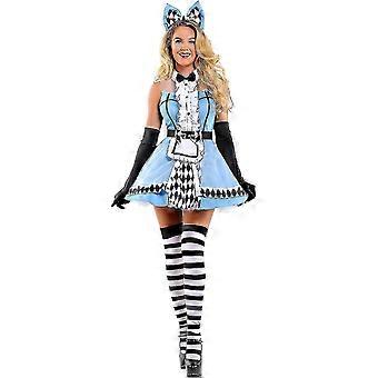 Alice Nel Paese delle Meraviglie Cameriera Cappellaio Costume Adulti Donne  Fantasia Magia Cosplay Halloween Carnevale Mago Vestito