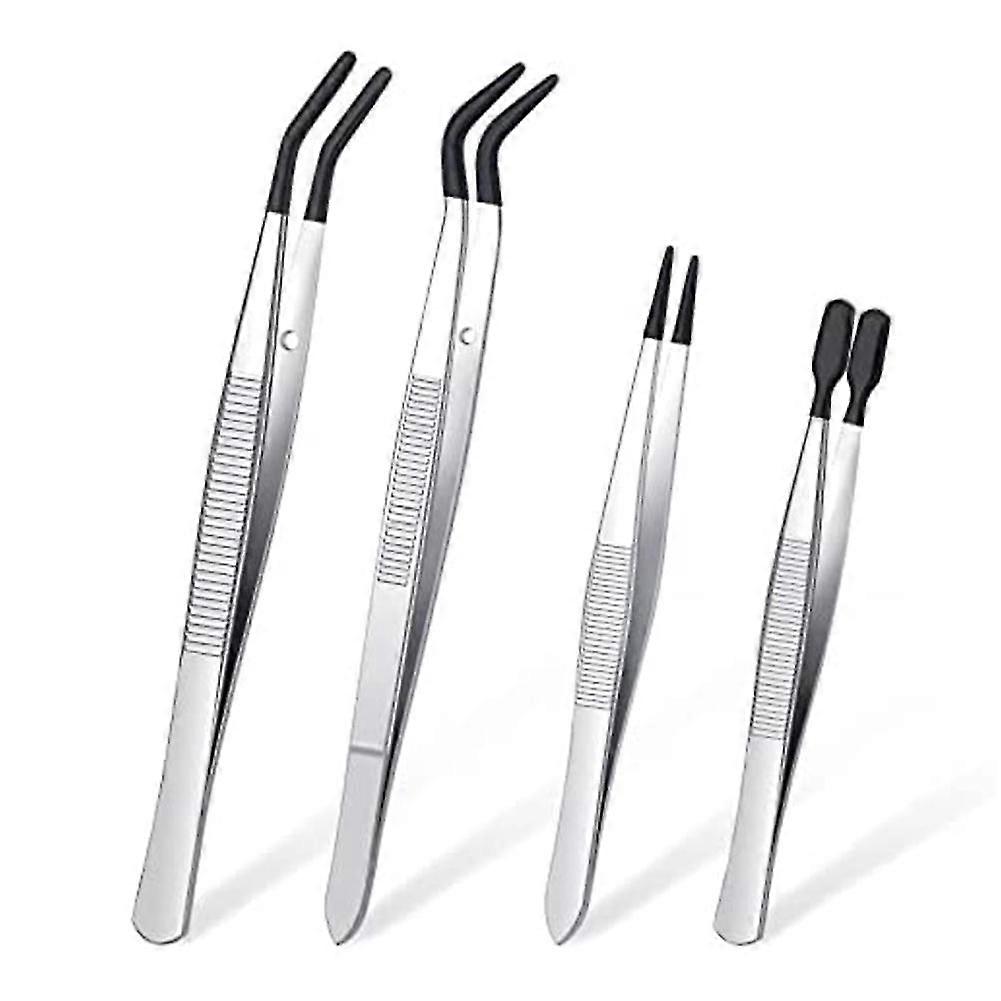 4 Pieces Tweezers Set With Rubber Tips Tweezers Pvc Coated Tweezers, Rubber Fine Point Tweezers Rub