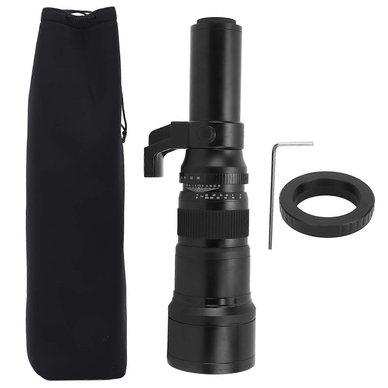 F6.3 Prime Telephoto Lens with T2 OM Lens Mount Adapter Ring for DSLR Cameras Astronomical Telescope Photography Black