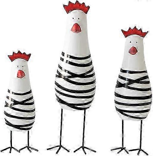3 Pieces Wooden Chicken Rooster Decor Figures Set Farmhouse Rustic Home Office Decor