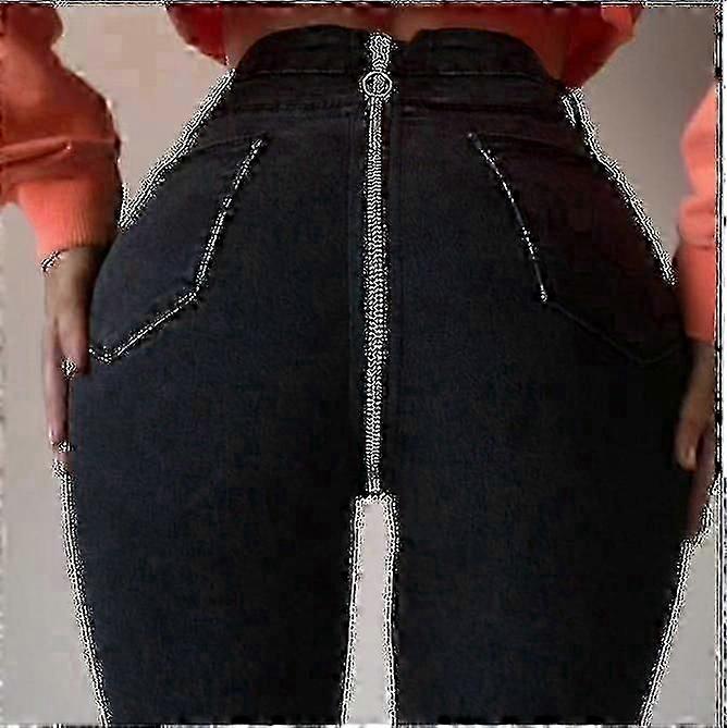 Womens Denim Zip Open Back Distressed High Waist Skinny Jeans Trousers Pants-lian